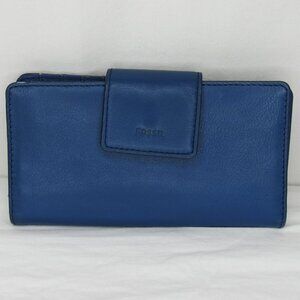 Fossil Blue Leather Clutch Wallet Card
